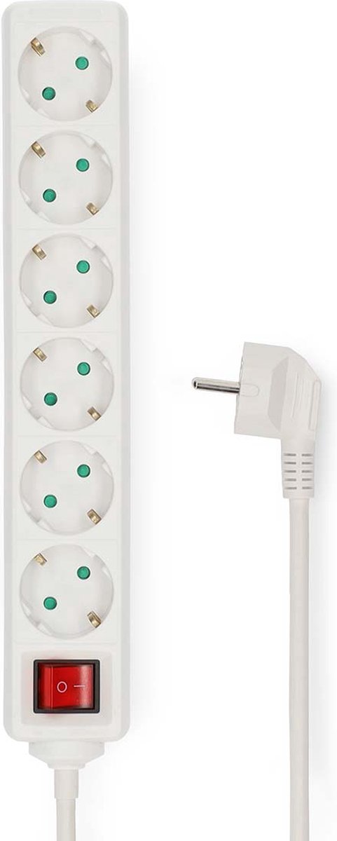 Multiprise Nedis - fiche avec terre type f (cee 7 7) - 6 prises - 3,00 m - 3680 w - 16 a - bouton marche arrêt - blanc