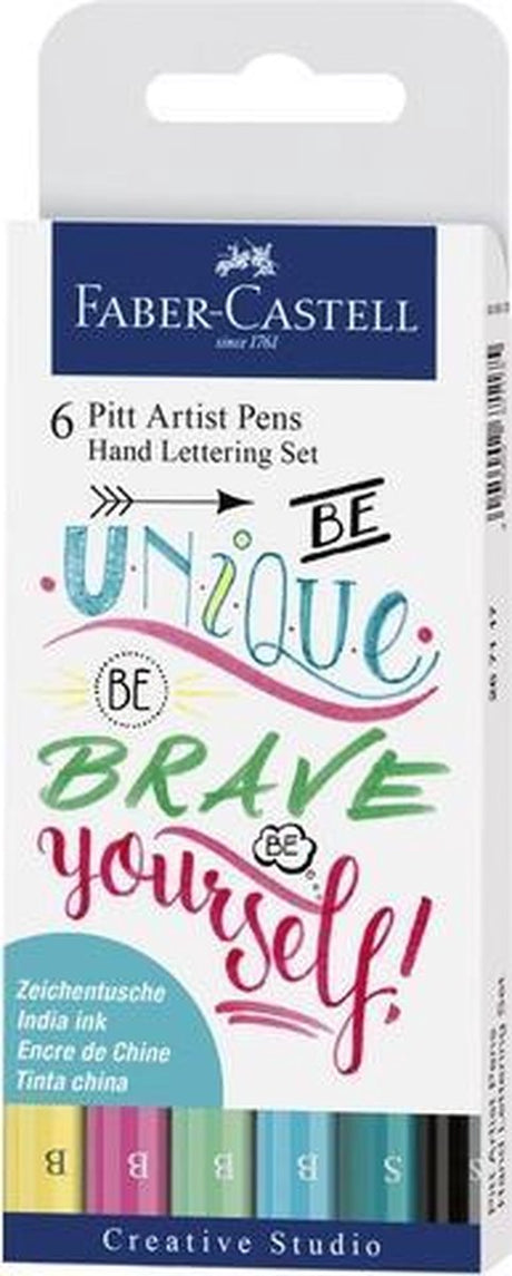 Faber-castell brushpen - stylo à dessin - stylo d'artiste Pitt - ensemble de lettrage à main unique - 6 pièces - fc-267116