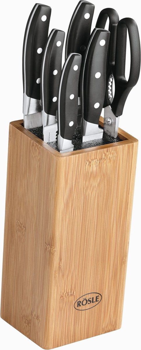 Bloc à couteaux Rösle, 5 couteaux, 1 ciseaux, bambou - | cuisine