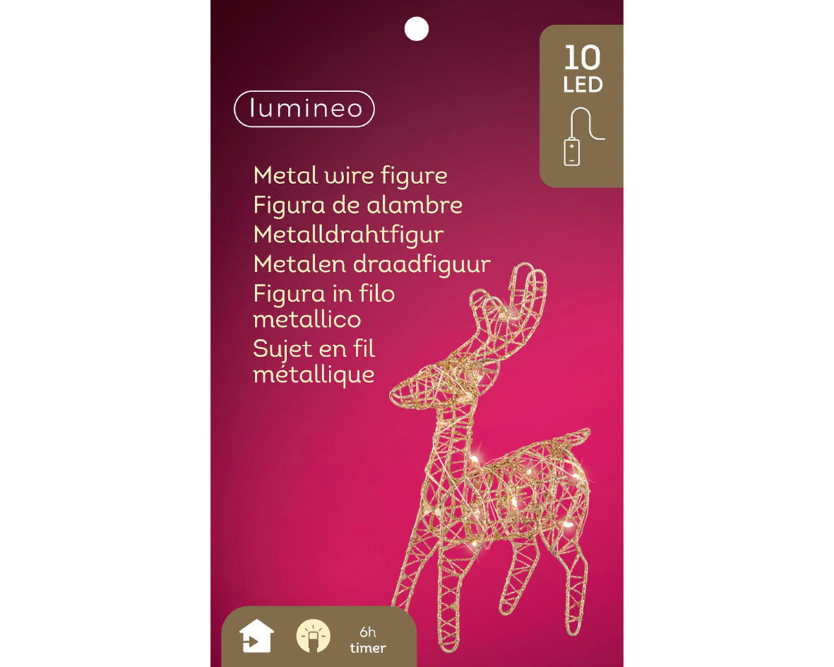 Lumineo renne led métal doré h21cm