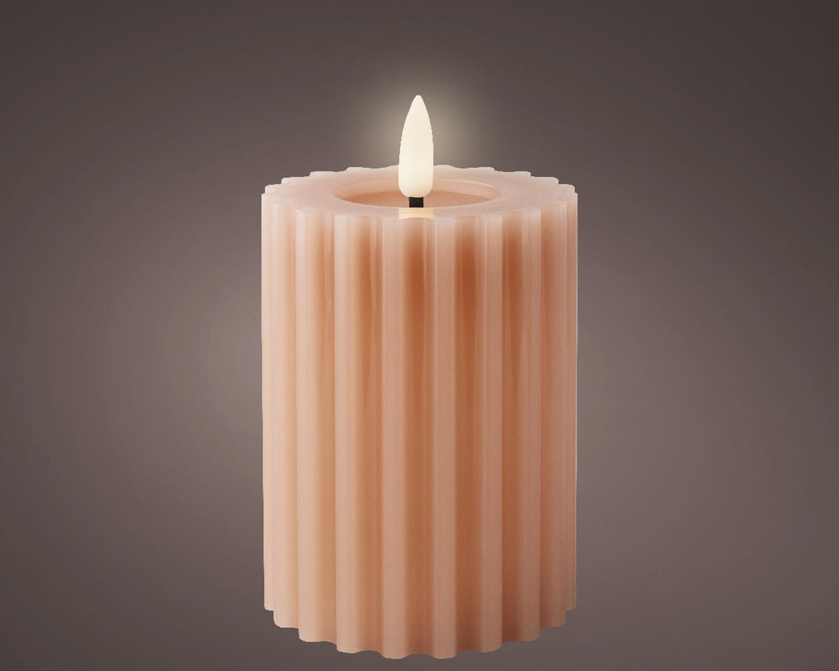 Lumineo Bougie LED cire nervurée rose clair h12,3cm