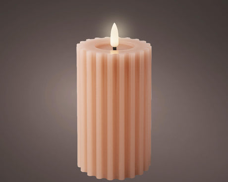 Lumineo Bougie LED cire nervurée rose clair h14,8cm