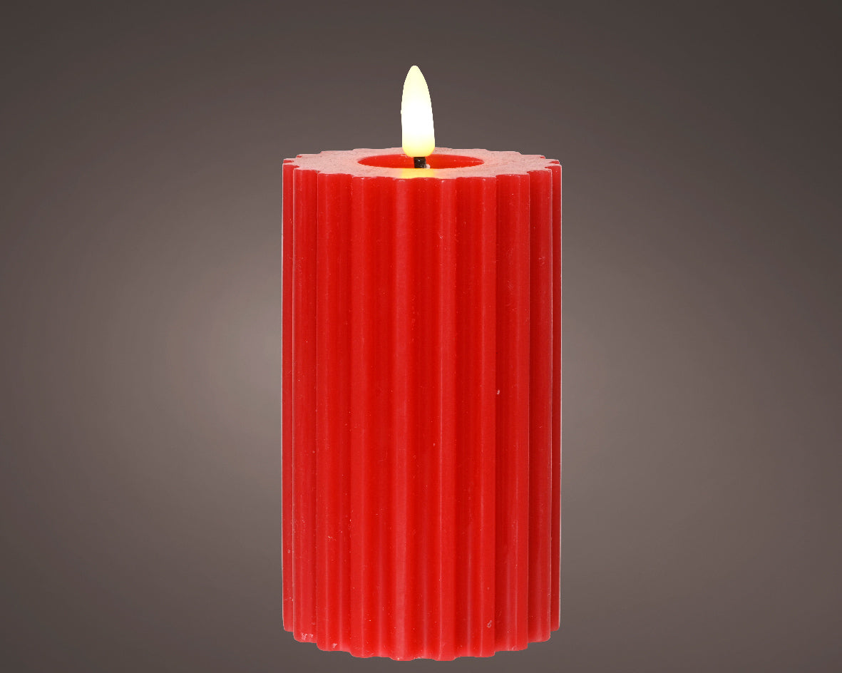 Bougie Lumineo LED flamme nervurée 15cm rouge