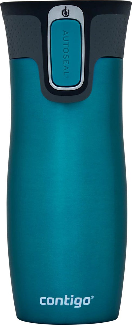 Tasse thermos Contigo West Loop à fermeture automatique, tasse isotherme en acier inoxydable, tasse à café à emporter, sans BPA, étanche, avec couvercle facile à nettoyer, garde au chaud jusqu'à 5 heures, 470 ml | golfe de Gascogne