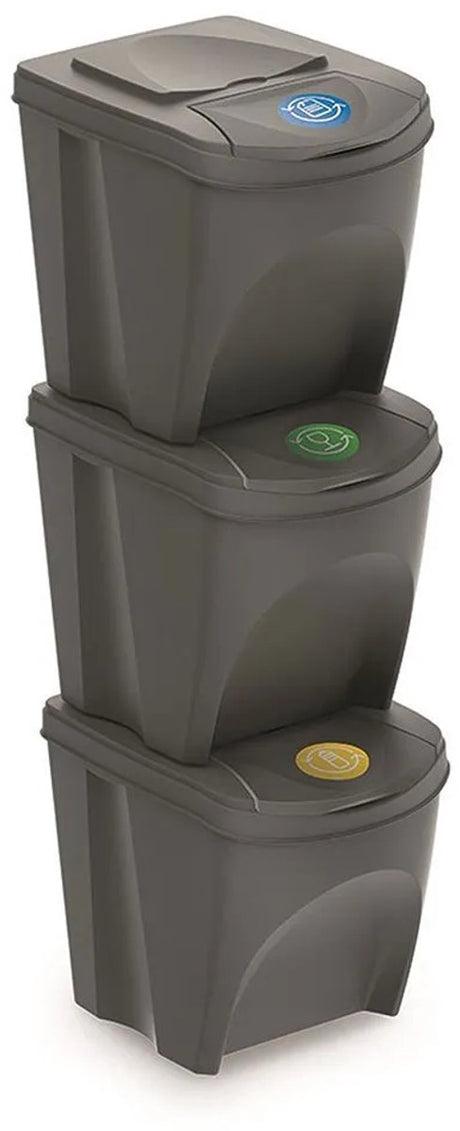 Prosperplast lot de 3x poubelles de tri des déchets en plastique gris de 25 litres - poubelles de tri