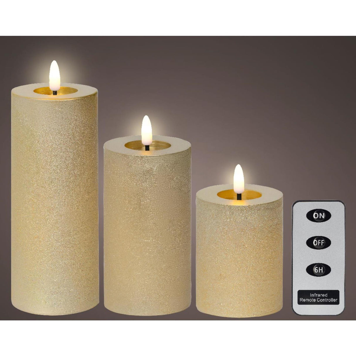 Lumineo LED set de bougies cire 3 pièces or