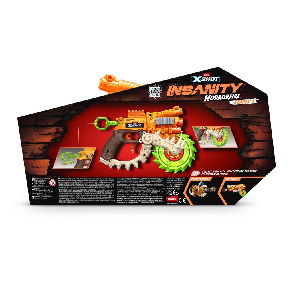 Blaster de faucheuse de feu d'horreur Zuru x-shot + 8 fléchettes