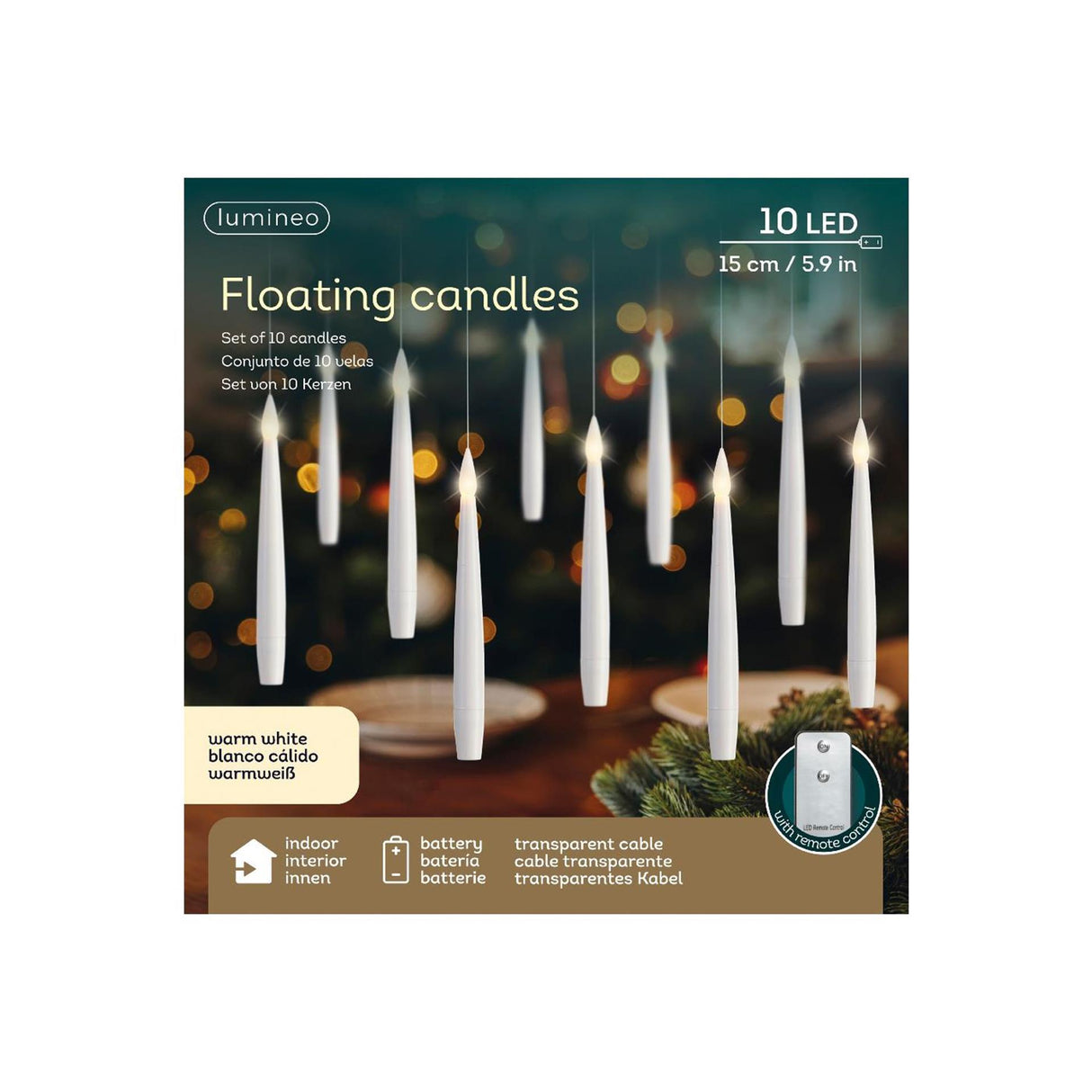 Ensemble de bougies LED Lumineo 10 pièces blanc ø1,5xh15cm
