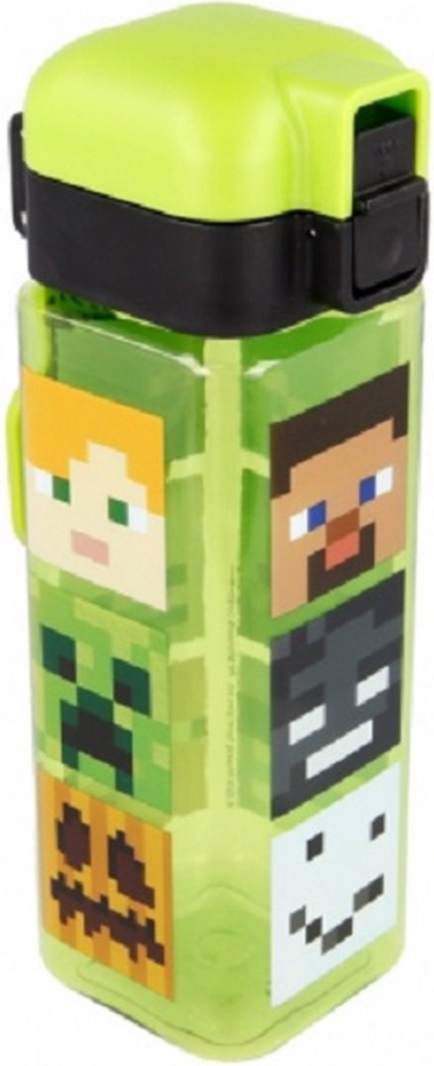 Personnages Minecraft - Gobelet carré avec fermeture de sécurité et anneau de transport - 550 ml - Sans BPA