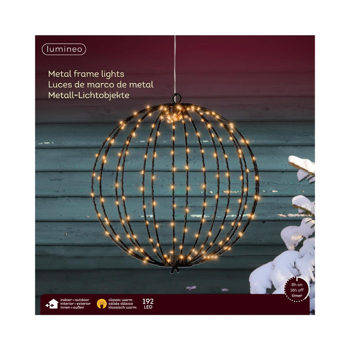 Ampoule Lumineo 192LED métal avec minuteur ø28cm