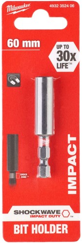Milwaukee accessoires porte-embout magnétique Shockwave avec enregistrement ¼ hex, 60 mm - 4932352406
