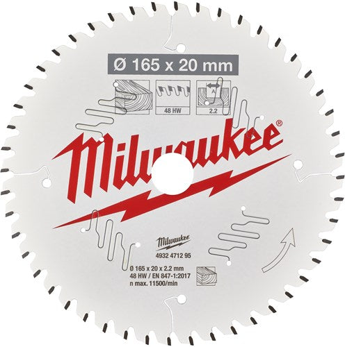 Milwaukee accessoires cirkelzaagblad p w 165x20x2,2x48atb - 4932471295