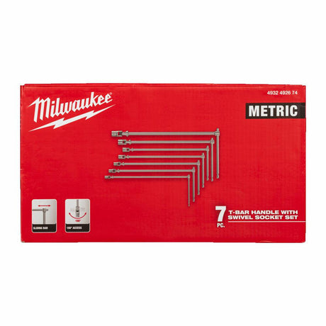 Jeu de clés en T Milwaukee à tête pivotante (7 pièces) (8, 10, 11, 13, 14, 17, 19 mm) - 4932492674