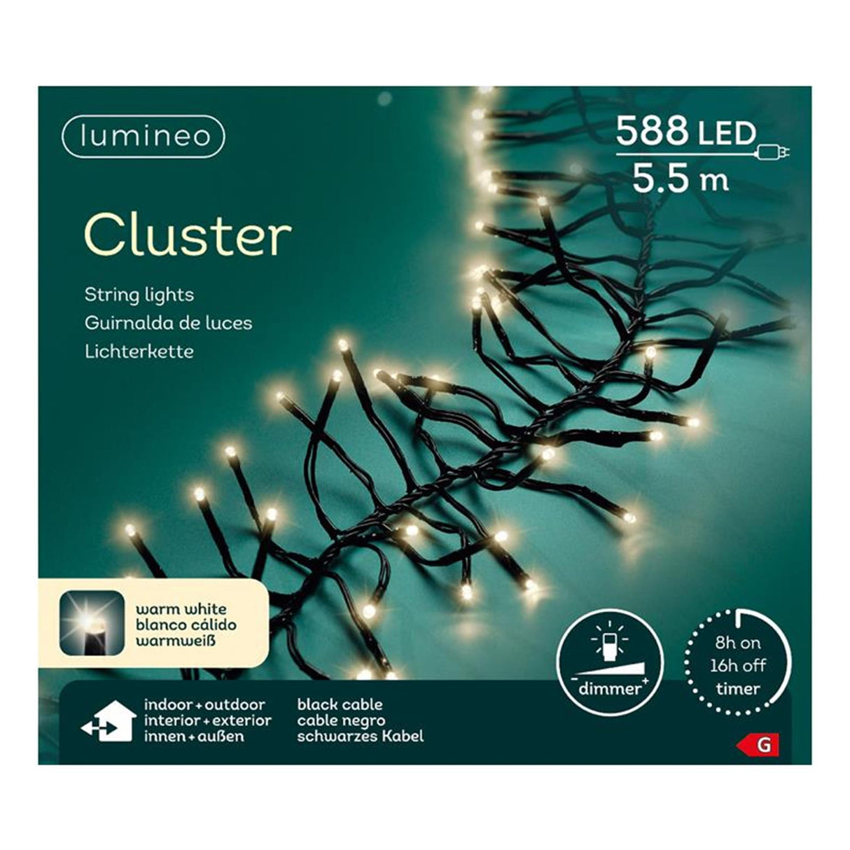 Cluster Lumineo en cordon lumineux LED extérieur 588 lumières 450 cm blanc chaud