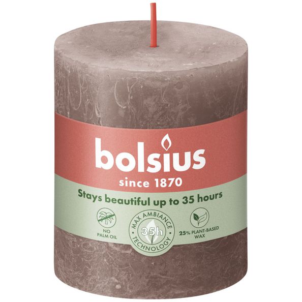 Bougie pilier rustique Bolsius taupe rustique ø68x80 mm 30 heures (4 pièces)