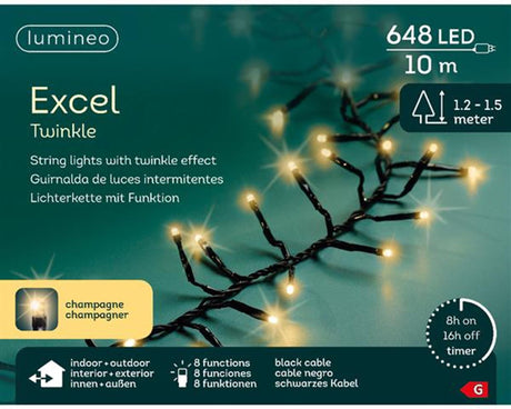 Lumineo lumières de Noël excel scintillent 10 mètres 648 lampes champagne