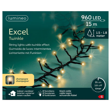 Lumineo excel twinkle 960led 15m champagne