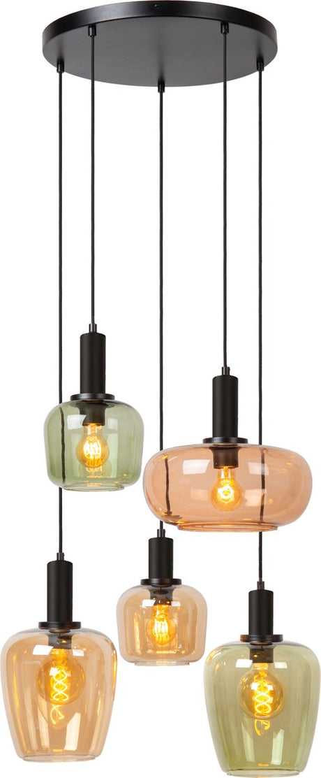 Lucide ilona - lampe suspendue - 5xe27 - noir
