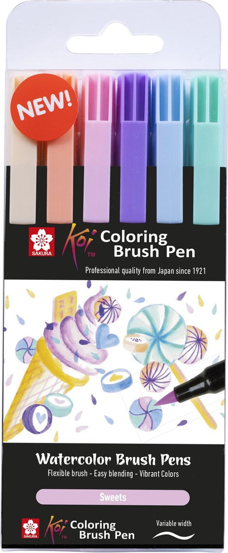 Sakura koi – ensemble de stylos pinceaux de coloration, bonbons, 6 couleurs