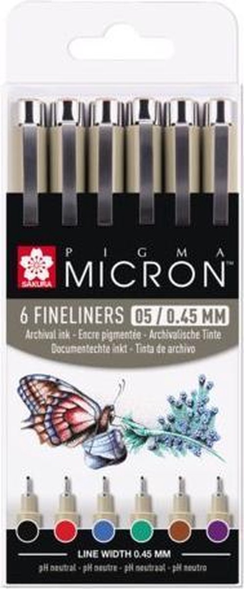 Trousse Sakura pigma micron 05 avec 6 couleurs de base
