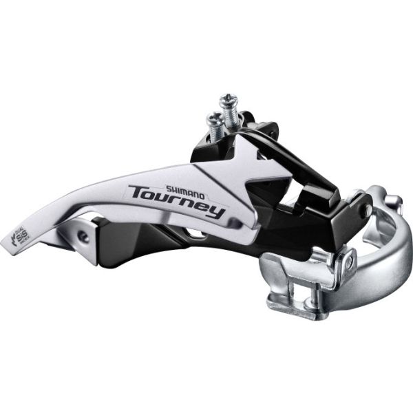 Dérailleur avant Shimano 3 x 6 Tournoy 7 vitesses FD-TY510 top swing dual pull - collier bas - 42 dents (66-69°) - argent noir