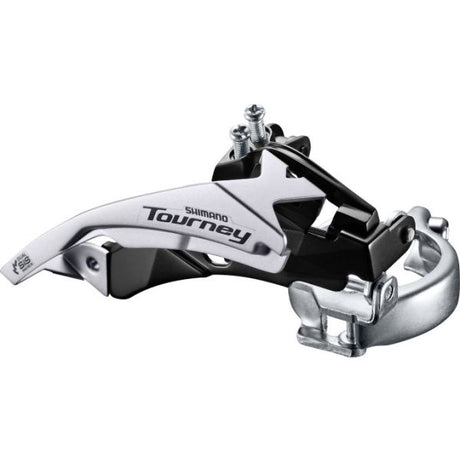 Dérailleur avant Shimano 3 x 6 Tournoy 7 vitesses FD-TY510 top swing dual pull - collier bas - 42 dents (66-69°) - argent noir