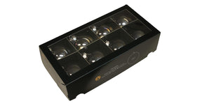 W b. 8 glassballs cap clear pearl 80 mm