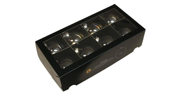 W b. 8 glassballs cap clear pearl 80 mm