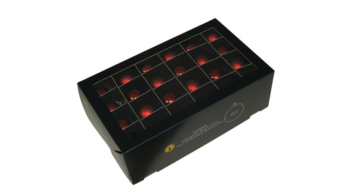 W b. 48 glassballs cap dark red combi 40 mm