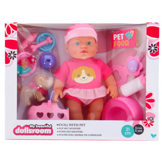 Ma belle chambre de poupée poupée 31cm boit et fait pipi 11 accessoires 2 assortis