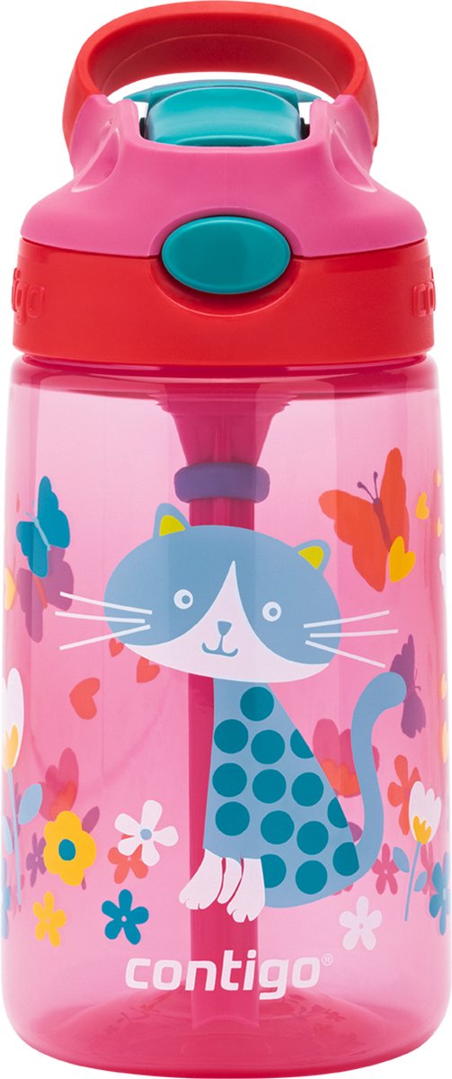 Contigo gizmo flip autospout kinderdrinkfles met rietje, bpa-vrije waterfles - cherry with cat - 420ml