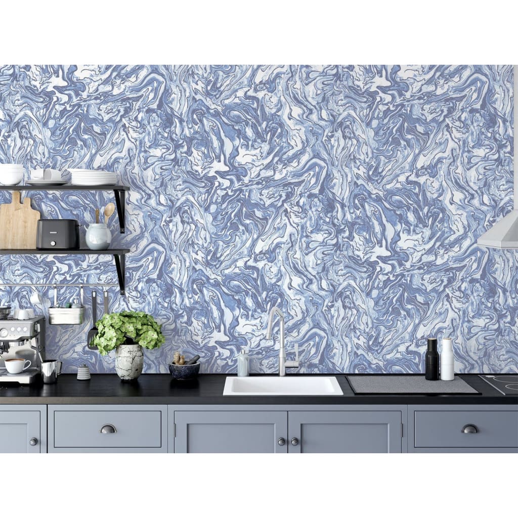 Covergs néerlandais papier peint en marbre liquide blauw
