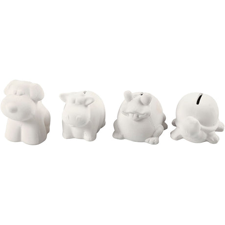 Tirelire animaux Creativ company, h: 7-10 cm, blanc, 4 pièces 1 boîte