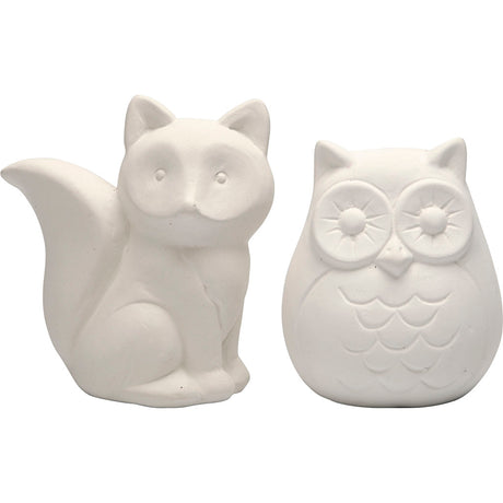 Creativ company tirelire animal, hibou et renard, h: 9 cm, blanc, 2 pièces 1 boîte