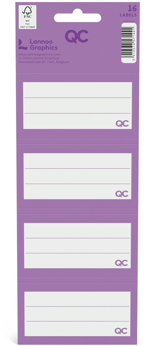 Etiquettes scolaires autocollantes couleur Qc violet - lot de 16 pièces