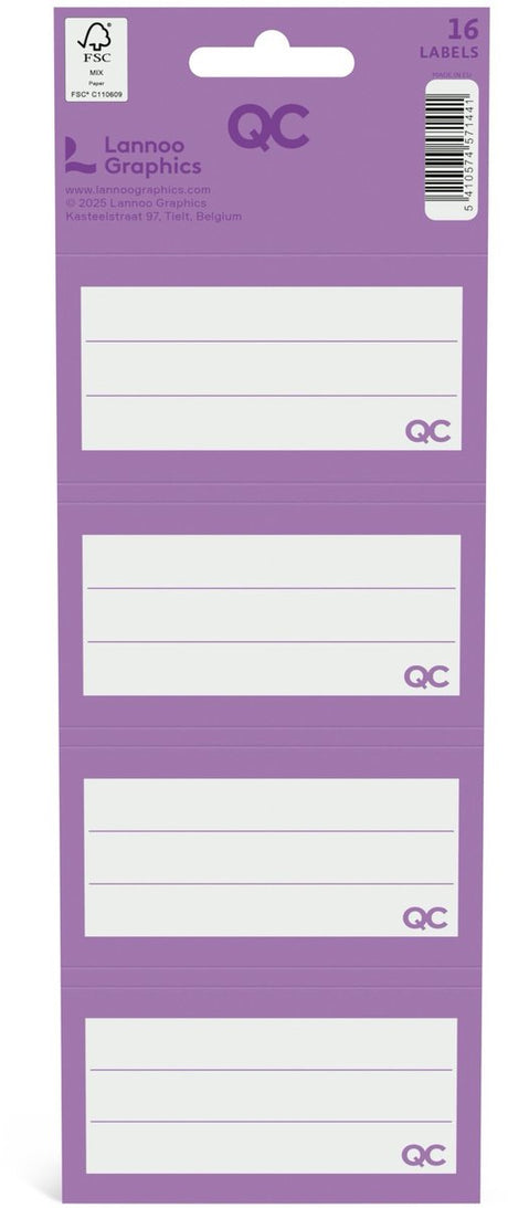 Etiquettes scolaires autocollantes couleur Qc violet - lot de 16 pièces