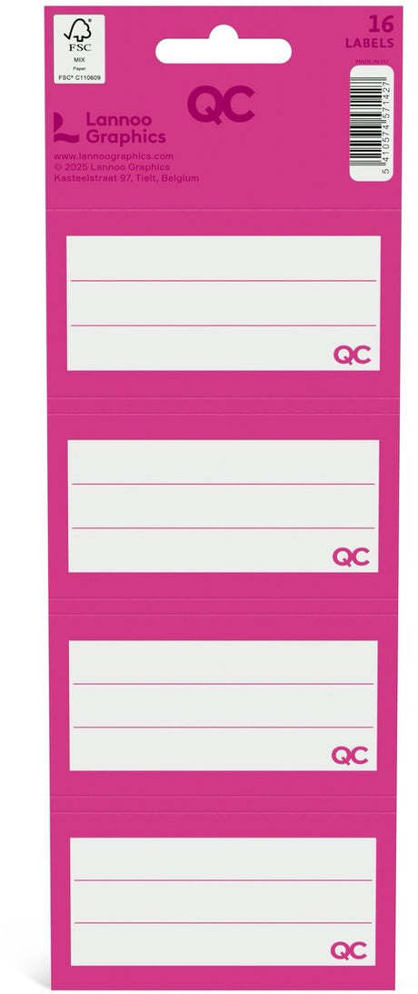 Etiquettes scolaires autocollantes couleur Qc fuchsia - lot de 16 pièces
