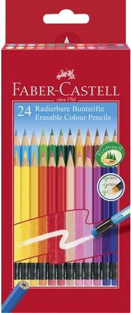 Crayons de couleur Faber-castell - étui 24 pièces - effaçables - avec gomme - fc-116625