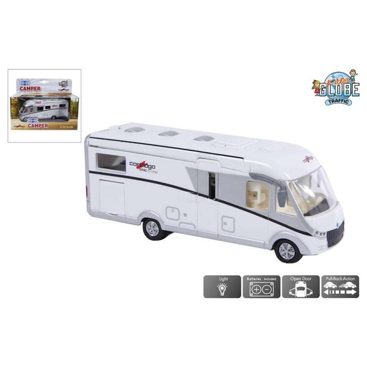 Camping-car Carthago en forme de globe pour enfants avec lumière, 16 cm