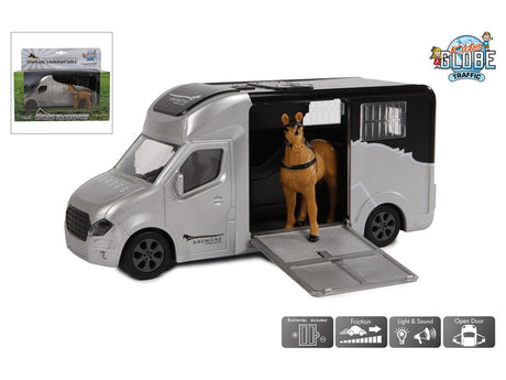 Camion à cheval moulé sous pression pour enfants avec lumière et son, gris