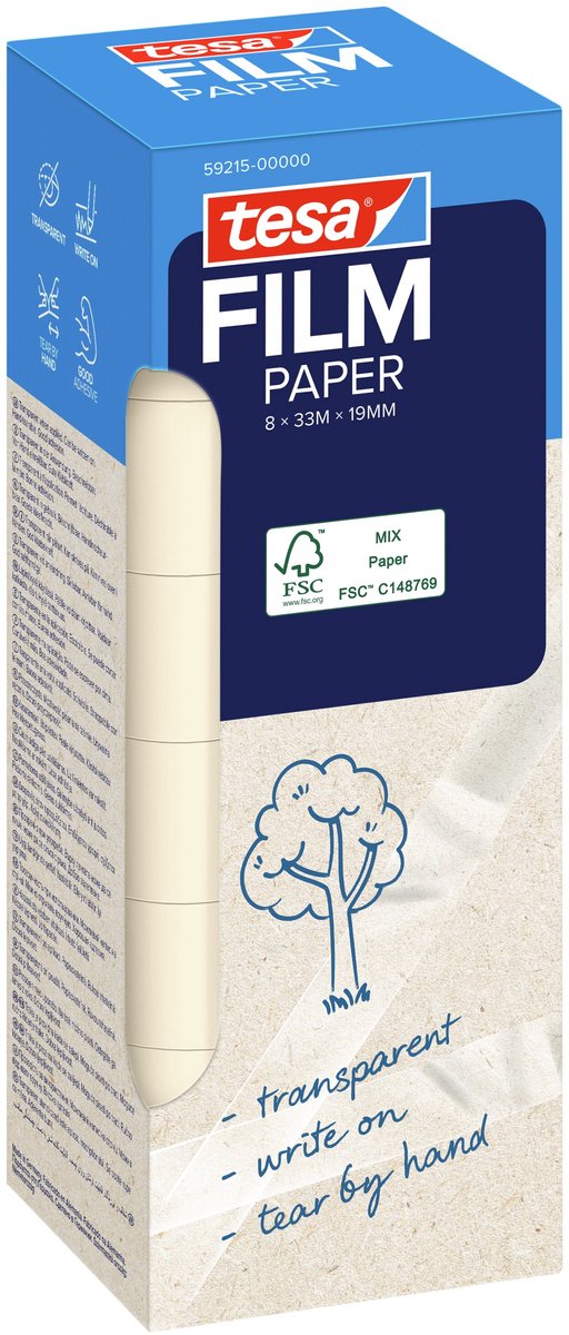 Papier film Tesa - ruban adhésif transparent, 8 rouleaux, 19 mm x 33 m