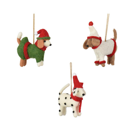 Decoris kersthanger hond wol 4x10x13cm 3 assorti