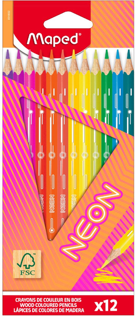 Maped office crayons de couleur néon triangulaires maped, étui de 6 pièces