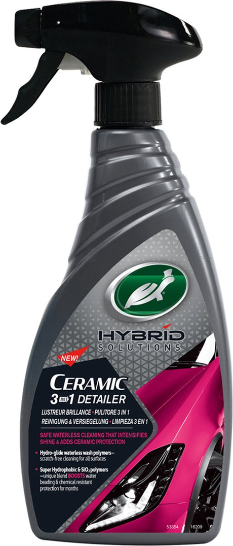 Turtle Wax HS Ceramic 3in1 Detailer - Nettoyage sans eau en toute sécurité - Pour entretenir la peinture - Intensifie la brillance - Utiliser régulièrement - 500 ml