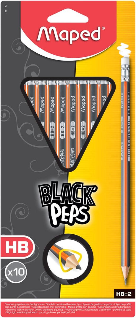 Maped office maped black'peps crayon avec gomme hb, blister de 10 pièces