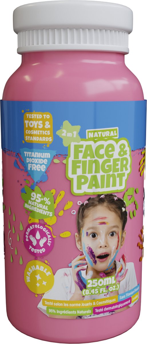 Flacon de peinture au doigt naturel Boti pour le visage - rose, 250 ml