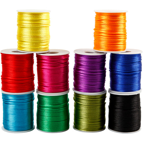 Cordon satin Creativ company, épaisseur 2 mm, couleurs fortes, 10x50 m 1 boîte