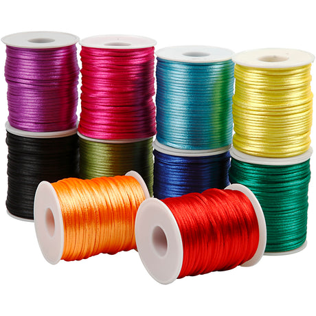 Cordon satin Creativ company, épaisseur 2 mm, couleurs fortes, 10x50 m 1 boîte