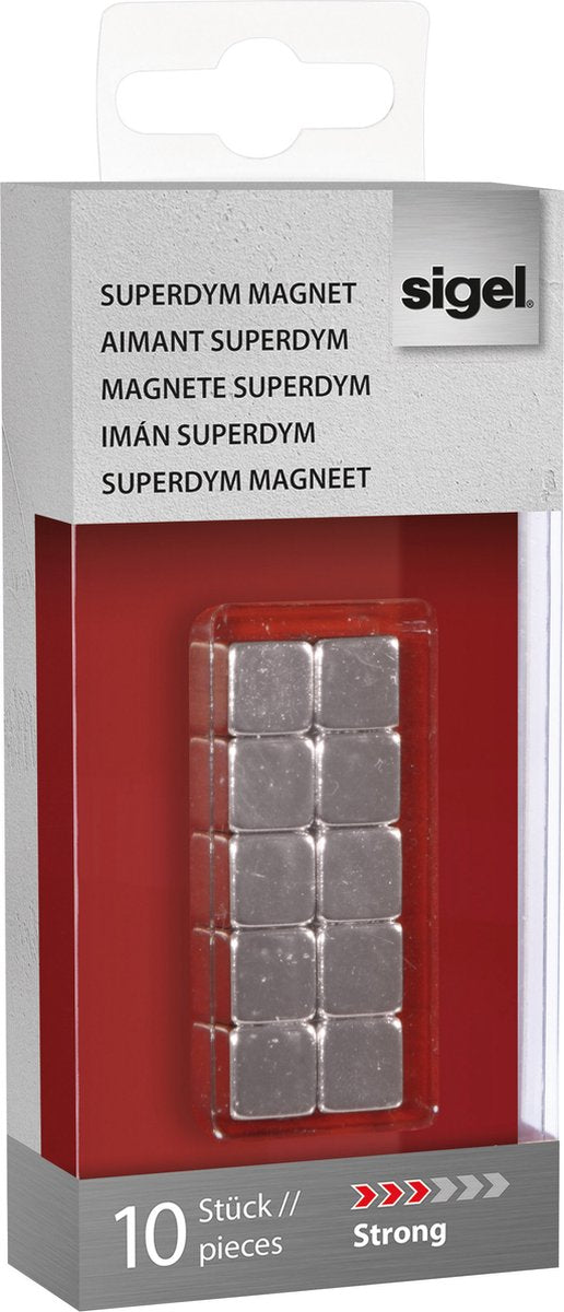 Aimant Sigel - design cube - 10x10x10mm - pour tableau en verre - c5 fort - argent - 10 pièces - si-ba193