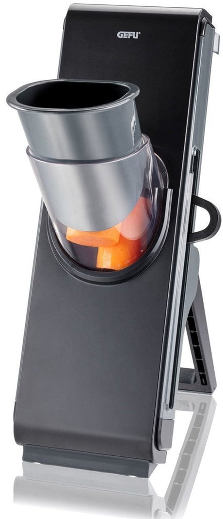 Mandoline Gefu stando - coupe-légumes avec bac de récupération - coupe-tranche et julienne réglable - coupe sécurisée - lames de coupe en acier inoxydable